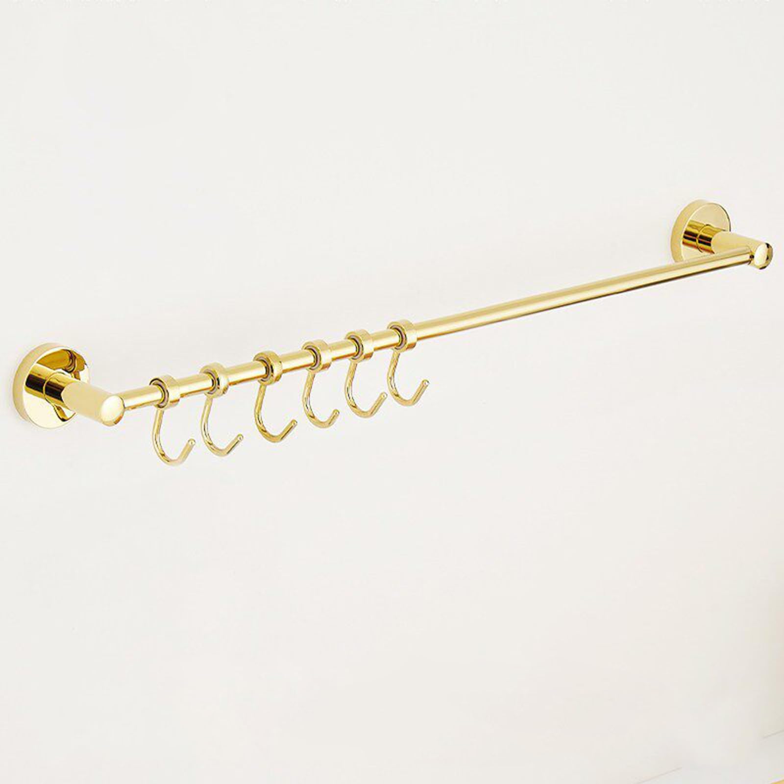 DECAKE Gold Brass Kitchen Rail with Movable Hooks, Wall Mounted Utensil Rack, Organizer for Spatula Pot Lid Bathroom Towel Bar(70cm/27in)