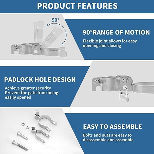 KEJJNYER 1-3/8\" x 2-3/8\" Chain Link Gate Hinge Kit,Galvanized Steel Fence Gate Hinge, 2-3/8 \"Male Gate Post Hinges(2 Pcs), 1-3/8\" Female Gate Frame Hinges(2 Pcs) - Thumbnail 4