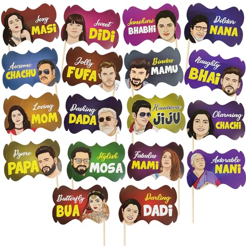 Rozi Decoration Super Family Photobooth Props for Wedding, Baby Shower, Naming Ceremony Decoration Items Set of 18 Pcs Family Props for Baby Shower