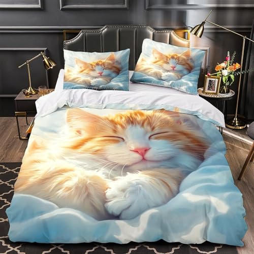 Housse de couette chat mignon 3D 200x200 avec 2 taies d'oreiller en microfibre pastel - 2