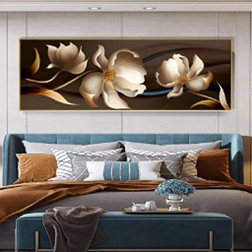 Peinture abstraite Golden Leaf 60x210cm pour déco de chambre