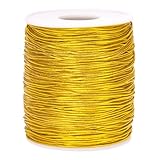 Anwyll 110Yard Gold Elastic Cord - 1MM Gold Elastic String Metallic Tinsel Stretch Cord Elastic Ribbon Braiding Rope for Ornament Craft Hair Gift Wrapping Hang Jewelry Making Bracelet Christmas Decor