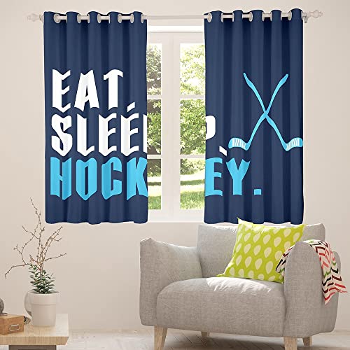 Feelyou Ice Hockey Darkening Drapes Hockey Sports Event Curtain For Bedroom Women Men Blue Eat Sleep Hockey Window Curtains Winter Sports Hobby Decor (2 Panels， 42 X 63 Inch) Window Treatments #TOP4