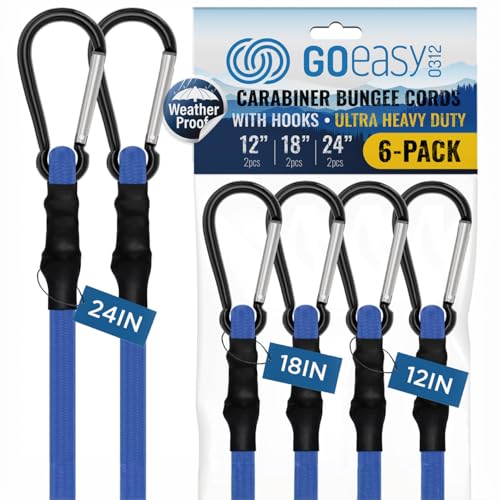 Image of GOEASY0312 12 inch 18 inch 24 inch Bungee Cords with Hooks Heavy Duty 6pcs (Blue) | 12 inch, 18 inch, 24 inch UV Resistant Bungee Cords with Carabiner Hooks for Outdoors, 200 LBS Max Break Strength - 6PCS (Blue)