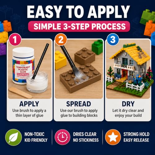 VICBTZT Temporary Building Block Glue – Compatible with Lego Bricks, Rebuildable – Non-Toxic, with a Precision Brush for Mini Builds, Ideal for Display MOCs Like Model Cars & Flowers - Image 5