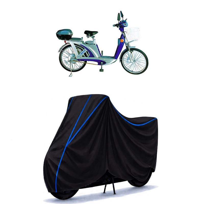 Image of Scooty Cover Water Resistant for Avon E Plus | Universal Scooter & Bike Cover | Heavy Duty UV Dust, Rain & Scratch Protection | Elastic Fit All Weather Indoor Outdoor | Black with Blue Piping
