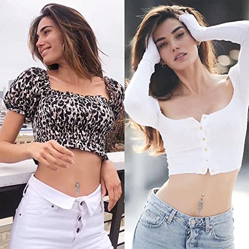 Image of MAYCREATE Belly Button Rings for Women Silver Diamond Snake Shaped Design CZ Crystal Surgical Stainless Steel Navel Rings for Girls Stud Belly Piercing Body Jewelry for Women & Girl - 14g