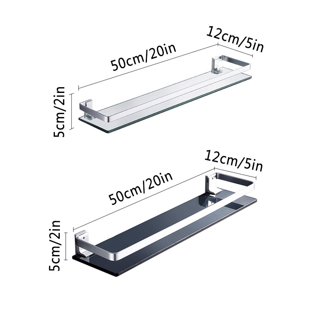 Estante De Baño De Vidrio, Estante De Almacenamiento para Baño Y Ducha, Estante De Especias De Cocina Montado En La Pared, Instalación Sin Perforaciones(Estilo 1-50Cm)