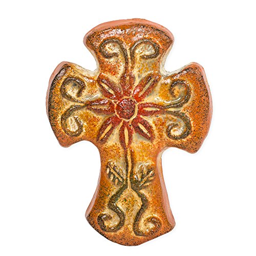 Flower Flourish 6 x 4.5 Inch Handcrafted Clay Wall Hanging Cross