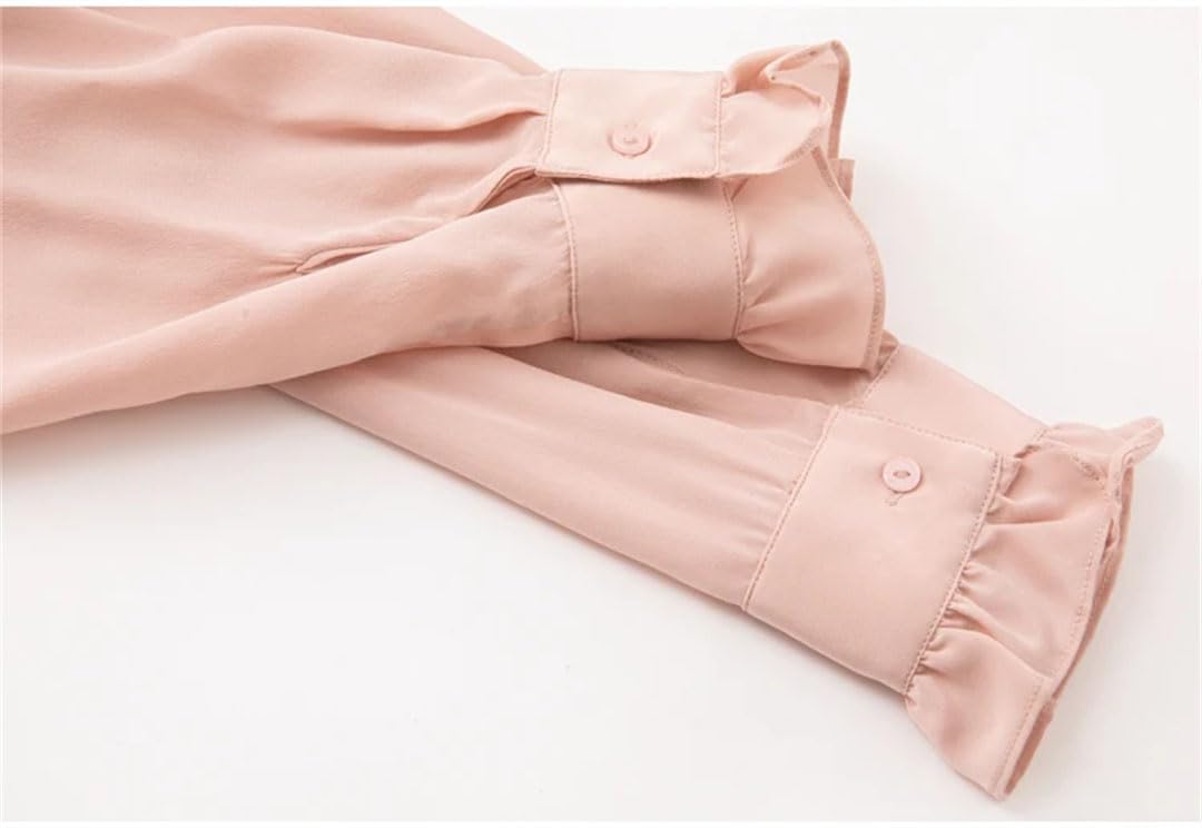 Camisa lisa de manga larga con cuello alto para mujer
