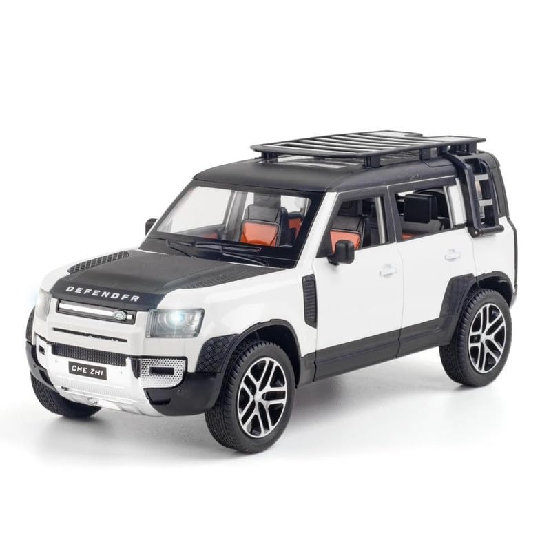 Image of PINQUE Kids New Car ‎1:24 Land Rover Defender Diecast Alloy Metal Pull Back Car with Openable Doors Music Sound and Light Vehicle Toy Car for Boys (Silver)