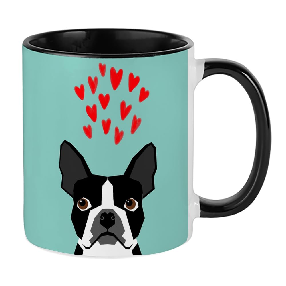 Giftme Boston Terrier Hearts, Mug for Boston Terrier Lover, 11oz Inside Coloured Ceramic Mug. (Black)