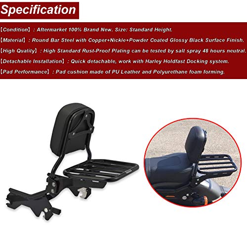 WeiSen Glossy Black Standard Height Passenger Backrest Pad Sissy Bar Quick-Release & Rear Sport Luggage Rack w/Docking Hardware For 2018-UP Harley Softail FLDE FLHC FLHCS FLSL FXBB