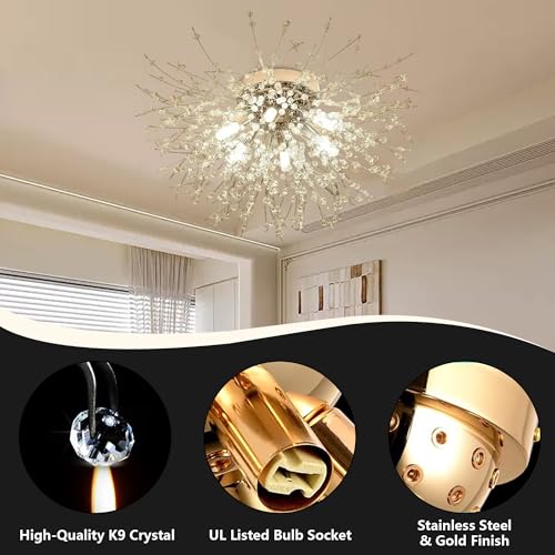 Modern-Gold-Crystal-Chandelier-Sputnik-Firework-Chandelier-Close-to-Ceiling-Lamp-Small-Flush-Mount-Ceiling-Light-Fixture-for-Bedroom-Kitchen-Dining-Room-Entryway-Hallway-Christmas-Gift