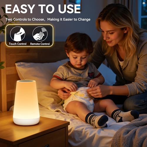 Image of Auxmir Rechargeable LED Night Light, Touch & Remote Control Bedside Lamp with 13 Colors, 5 Brightness Levels, Portable Table Lamp for Kids Baby Nursery, Bedroom, Bathroom, Camping, White