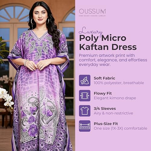 Image of Oussum Women Plus Size Kaftan Kimono Loose Maxi summer dresses for women Beach 3 /4 Sleeve Casual lounge dress Boho