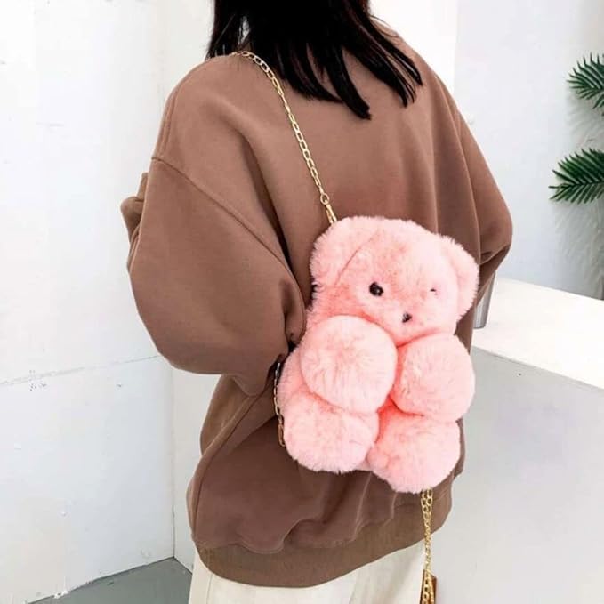 Kids Teddy Bear sling bag Cute Fluffy Panda bear Sling Bags For Girls Kids Cute Shaped bags Crossbody Plush Purse Chain Shoulder handbags soft bag for kid travel bag for kids mini bag mobile purse 1