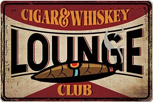 SACOINK Whiskey and Cigar Lounge Metal Sign, Man Cave, Den Decor, Bar Decor