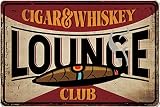 SACOINK Whiskey and Cigar Lounge Metal Sign, Man Cave, Den Decor, Bar Decor