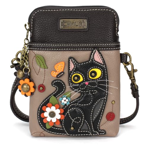 Image of CHALA Cat Collection Cell Phone Crossbody Purse-Women PU Leather /Canvas Multicolor Handbag with Adjustable Strap