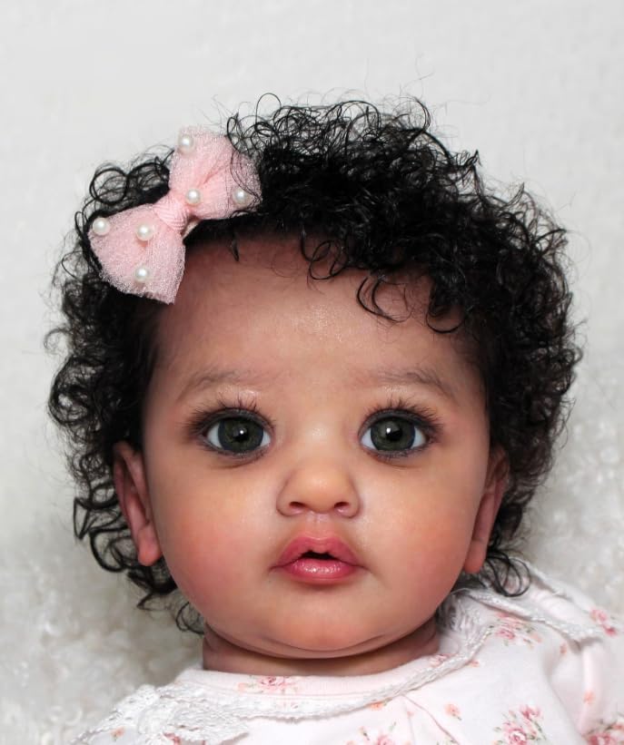 Miniatura 4 de Muñecas de bebé Reborn negras  23 pulgadas realista cuerpo suave, muñecas de bebé recién nacidas, ojos gris topo, tono de piel negro, muñecas de