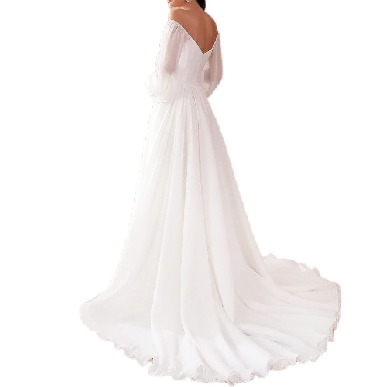 Donne Vestito Lanterna Manica Vita Alta morbido Flowy Hem Off Spalla bella alla moda Maxi Abito da Sera Femminile vestito da signora Abbigliamento leggero