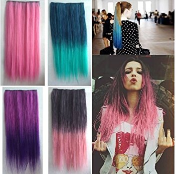 X&Y ANGEL Two Tone One Piece Straight Synthetic Thick Hair Extension Clip-on Hairpieces (black)