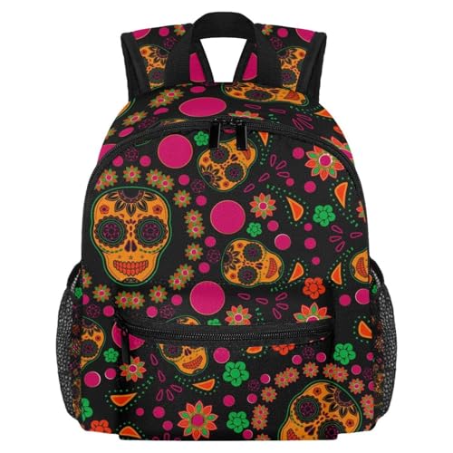 Sac à dos léger crâne et fleurs avec poches bouteille pour sorties