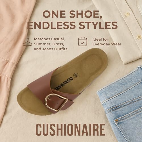 CUSHIONAIRE Leeds Sandals for Women, Slip On Big Buckle Slide Womens Sandals with Memory Foam Footbed, Comfortable Summer Footwear4