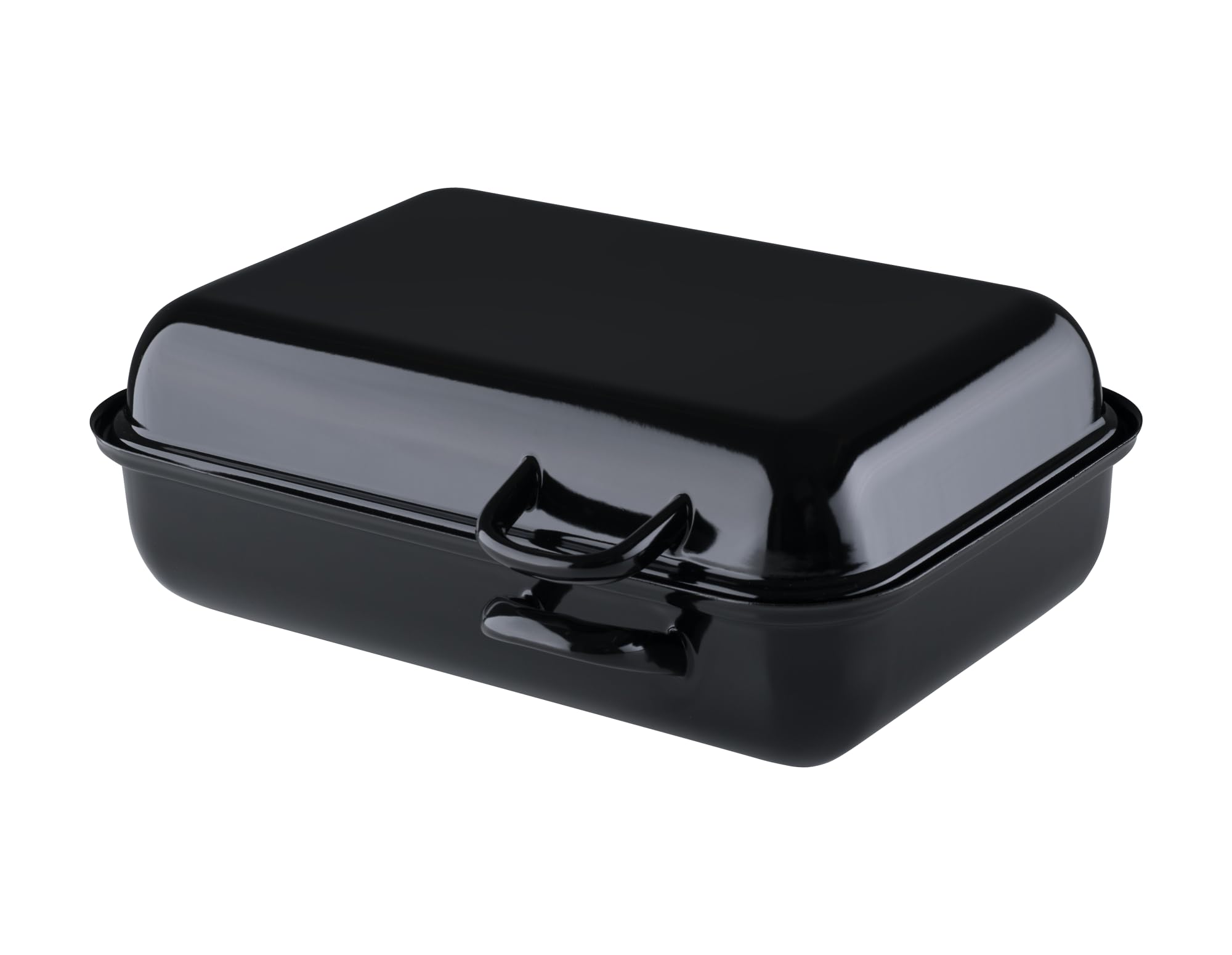 Riess Black 0103-022 Compact Double Roasting Dish Classic Mail, Dimensions 37 X 26 Cm, Height 13.3 Cm, Capacity 5 Litres, Enamel, With Lid, Oven Pan, Induction