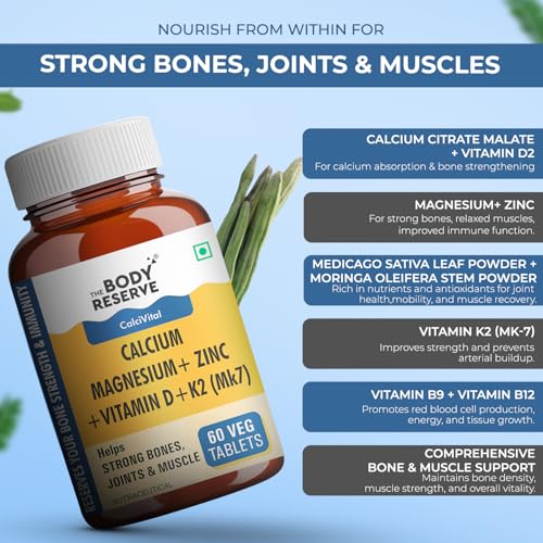 Image of The Body Reserve Calcium Tablets For Women & Men- 60 Tablets, Calcium Magnesium & Zinc Supplements For Man With Calcium Citrate, Vitamin K2, MK7 & Vitamin B12 To Support Joints And Bone Health