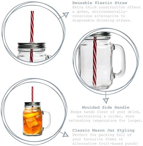 4X 450ml Glass Drinking Mason Jars with Lid and Reusable Straw - Mason Style Jam Jar Cocktail Glasses with Handle - by Rink Drink