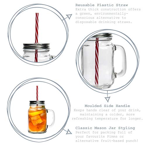 4X 620Ml (20.9Oz) Glass Drinking Jars Set With Lid And Reusable Straw - Mason Style Jam Jar Glasses With Handle - By Rink Drink #TOP1