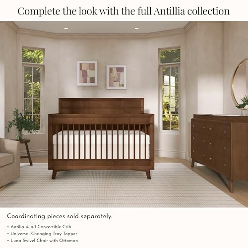 Image of Evolur Loft Antilia Mid-Century 4-in-1 Crib in Walnut, Greenguard Gold & JPMA Certified, Baby Crib Converts to Toddler Bed, Daybed & Full Bed