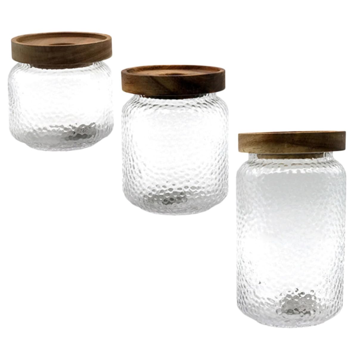 jojofuny Frascos de Vidrio con Tapa de Madera de Acacia, Capacidad 350ml 500ml 700ml, Recipientes Herméticos para Almacenamiento de Café y Té en Cocina
