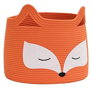 Fox Decor Basket, Nursery Basket for Baby Clothes, Toys, Laundry, Blanket, Cute Animal Storage Box, Large Woven Gift for Kids, Baby Showers-15.7″L x 11.8″H, Orange