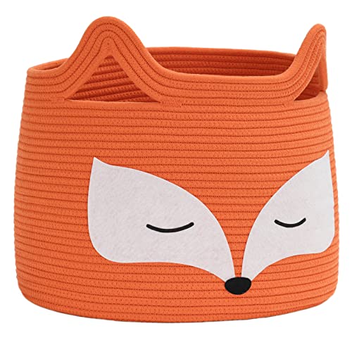Fox Decor Basket, Nursery Basket for Baby Clothes, Toys, Laundry, Blanket, Cute Animal Storage Box, Large Woven Gift for Kids, Baby Showers-15.7″L x 11.8″H, Orange