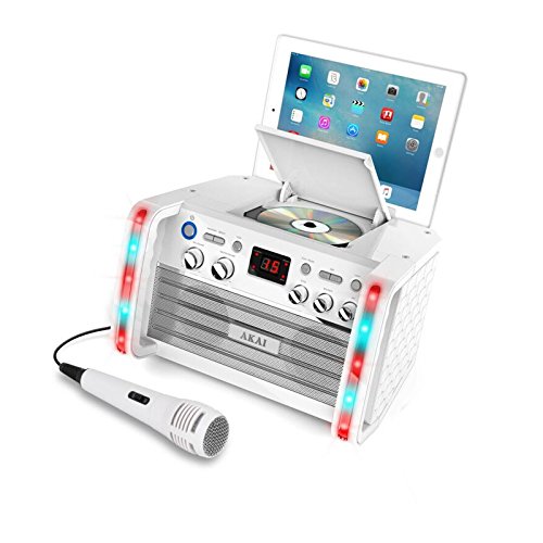 Akai KS213W Portable CD&G Karaoke System with Tablet Cradle, White