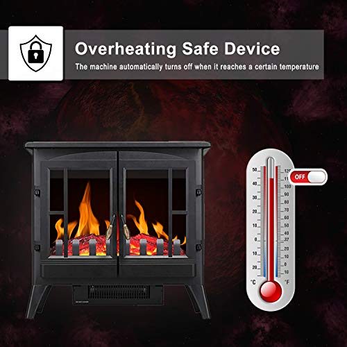 Image of R.W.FLAME Electric Fireplace Infrared Stove Heater, 23 inch Freestanding Fireplace Heater, 3D Realistic Flame Effects, Adjustable Brightness and Heating Mode, Overheating Safe Design, 1000W /1500W, Black