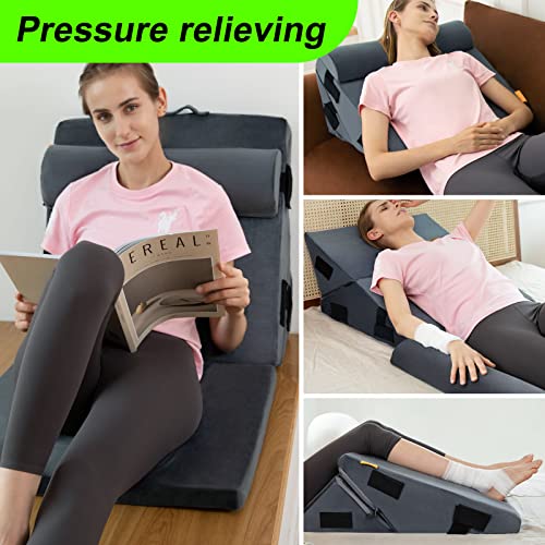 Turnextte 4Pcs Orthopedic Bed Wedge Pillow For Sleeping, Back Support Pillow, Post Surgery Pillow With Memory Foam For Acid Reflux, Leg, Shoulders, Gerd, Heartburn, Anti Snoring Pillow, Dark Grey #TOP5