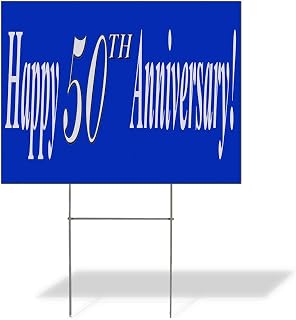 Fastasticdeals Weatherproof Yard Sign Happy 50Th Anniversary! Custom Date Blue Lawn Garden Anniversary 24x18 Inches 1 Side Print