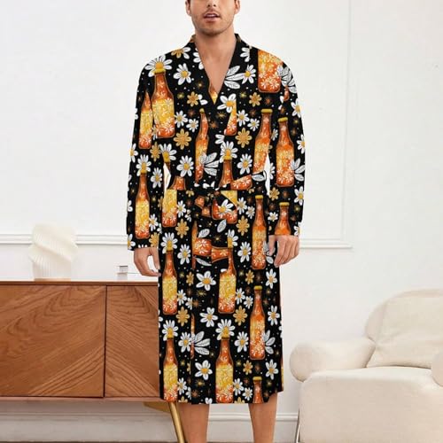 Hawaiian Beer Flowers Soft Robe Long Sleeve Bathrobes V Neck Sleepwear Spa Robes with Belt Men Woman2