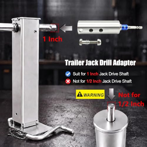 Image of Trailer Jack Drill Adapter for 1 Inch Jack Drive Shafts, Stainless Steel Trailer Jack Adapter Kit with 2 Pcs 1 /2 inch Drive Socket, Fits RV Camper Dump Truck Trailer Jacks (Silver)