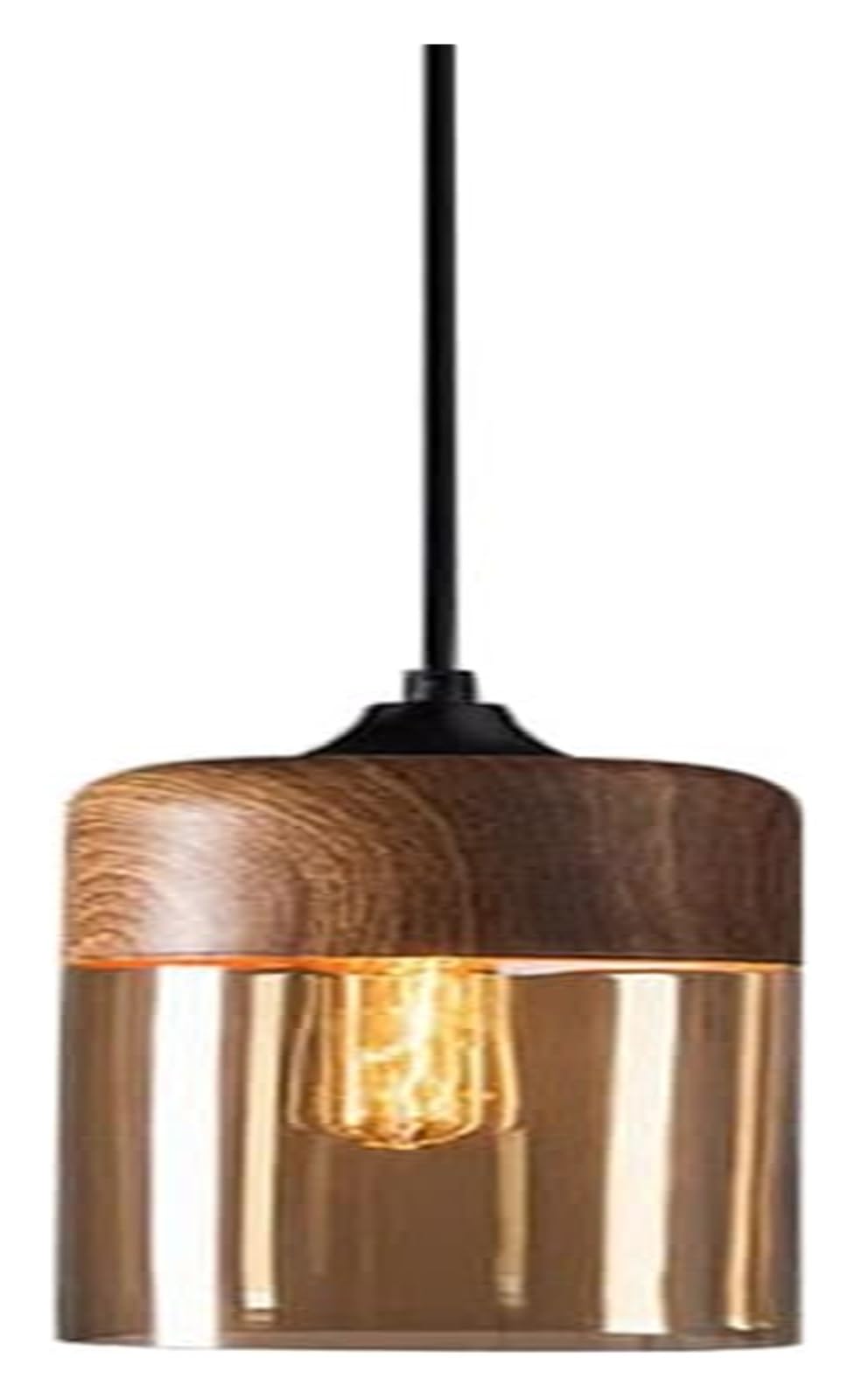KHUKHU Pendent Lamp Retro Industry Glass Pendant Light, Metal Wood Grain Finish Pendant Light for Kitchen Island, Ceiling Light for Dining Room, Adjustable Hanging Light Fixtures, Kitchen