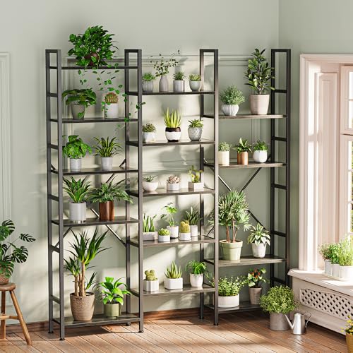 Image of SUPERJARE Triple Bookshelf, Bookcase with 17 Open Display Shelves, Wide Book Shelf Book Case for Home & Office, 6 Tier, Grey