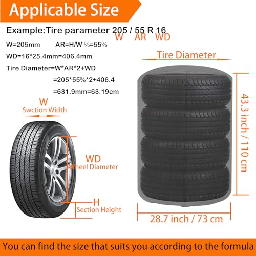 Image of Large Tire Cover for Seasonal Storage,28 inch Tire Cover Diameter,Waterproof Dust-Proof High-Strength 420D Tire Cover,Universal Indoor Outdoor (Holding 4 Tires Stacking,Black)