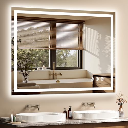 Image of 48x36 LED Bathroom Mirror with Lights - Dimmable, Anti-Fog, 3 Color Backlit & Front Lit Mirror for Bathroom, Shatter-Proof Tempered Glass, Easy Installation