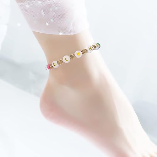 Miniatura 7 de 2220 cuentas redondas de acrílico blanco de 0.157 x 0.276 in con letras doradas clasificadas del alfabeto, cuentas con patrón de corazón, cuentas de