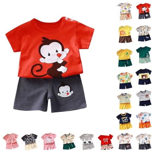 Toddler Baby Boys 2 Piece Outfit Cartoon Striped Short Sleeve 2pcs Set Elastic Waist Shorts Cute Kids2