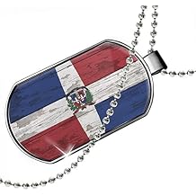 Dogtag Flag on Wood Dominican Republic Dog Tags Necklace